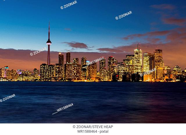 Skyline of Toronto at night after dusk