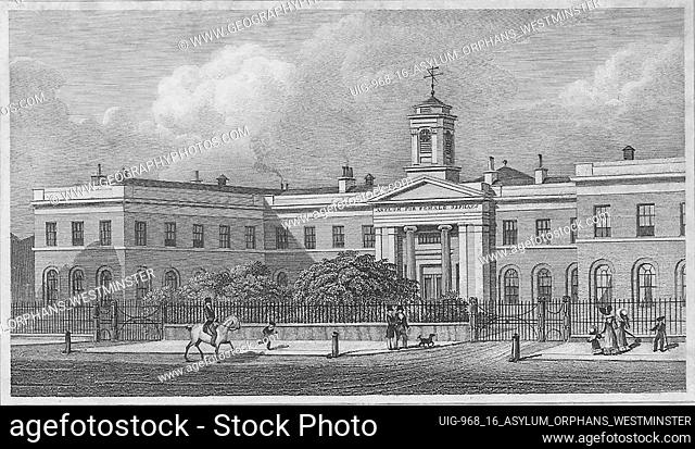 Asylum for Female Orphans, Westminster, engraving 'Metropolitan Improvements, or London in the Nineteenth Century' London, England, UK 1828