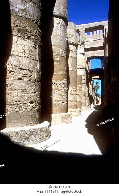 Pillars in the Great Hypostyle Hall built in the 19th Dynasty, Temple of Amun, Karnak, Egypt, 14th-13th century BC