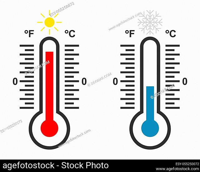 Themperaturanzeigen Wärme und Kälte - Thermometer with high and low temperature