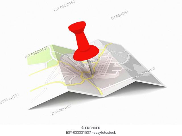 pushpin on map 3d illustration isolated on white background