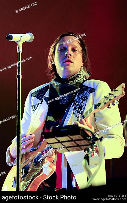 American singer Win Butler, leader of the musical group Arcade Fire performs live during a concert at the Rock festival in Rome