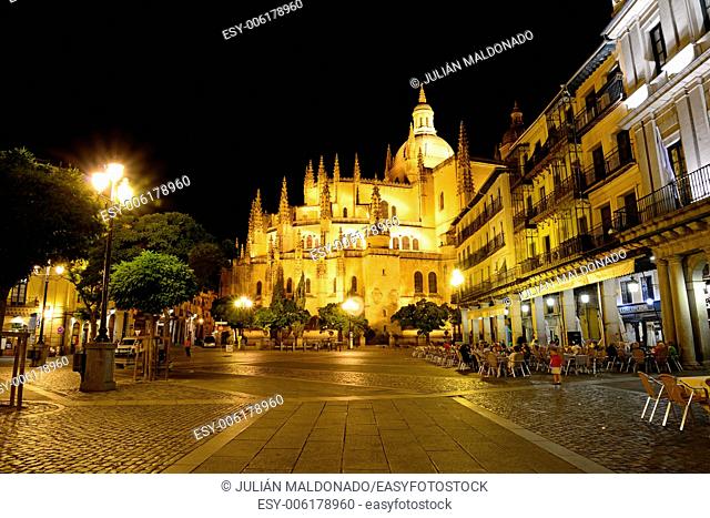 St. Mary's Cathedral and Plaza Mayor of Segovia, Castilla Leon, Spain