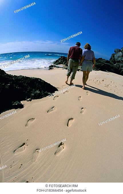 sand, beach, white, romantic, footprints, couple