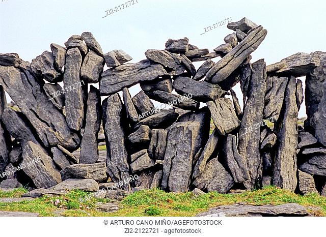 Dun Aengus is a prehistoric fort, 1100-500 BC, detail of wall.Inishmore, Aran Islands, Republic of Ireland