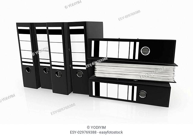 Black folders arrange on white background - database storage concept