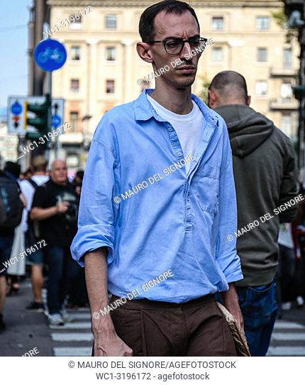 MILAN, Italy- September 20 2018: Men on the street during the Milan Fashion Week