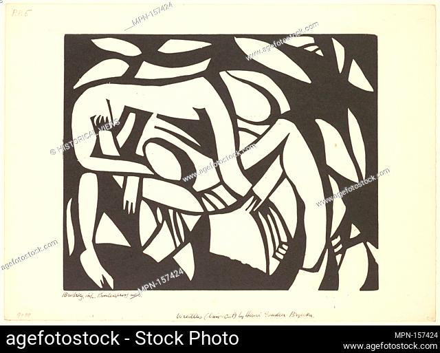 Wrestlers. Artist: Henri Gaudier-Brzeska (French, Saint-Jean-de-Braye 1891-1915 Neuville-Saint-Vaast); Date: ca. 1914; Medium: Linocut; Dimensions: block: 11 x...