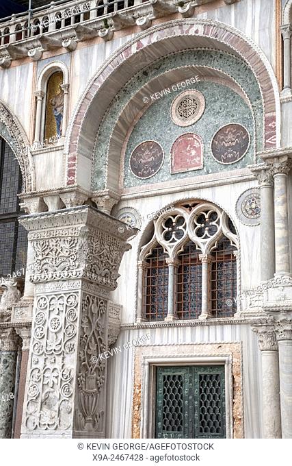 Detail on Facade of San Marcos - St Marks Cathedral Church, Venice; Italy;