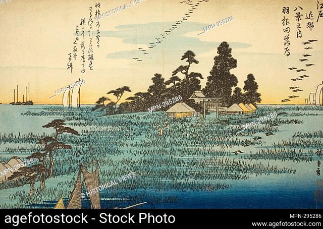 Author: Utagawa Hiroshige. Descending Geese at Haneda (Haneda no rakugan), from the series 'Eight Views in the Environs of Edo (Edo kinko hakkei no uchi)' - c