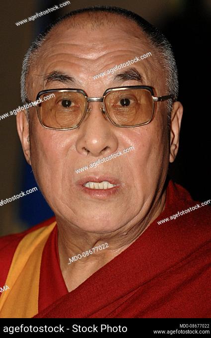 Tibetan Buddhist monk Dalai Lama in the Julius Caesar Hall on the Capitol Hill for the eighth World Summit of Nobel Peace Laureates