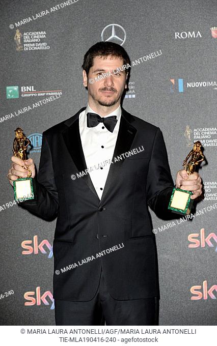 Gabriele Mainetti Best Newcomer director and Best producer prize at the red carpet of winners for the David of Donatello prize, Rome, ITALY-18-04-2016