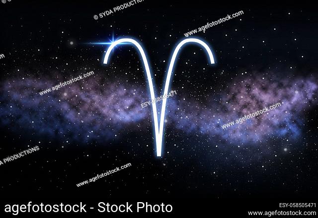 aries zodiac sign over night sky and galaxy