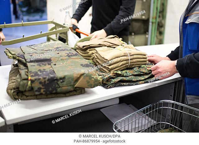 German army-issued clothing in Muenster, Germany, 06 December 2016. Up to 80, 000 young people are provided with around 120 items per year in German army...