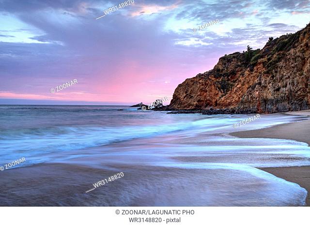Sunset over the beach at Crescent Bay in Laguna Beach
