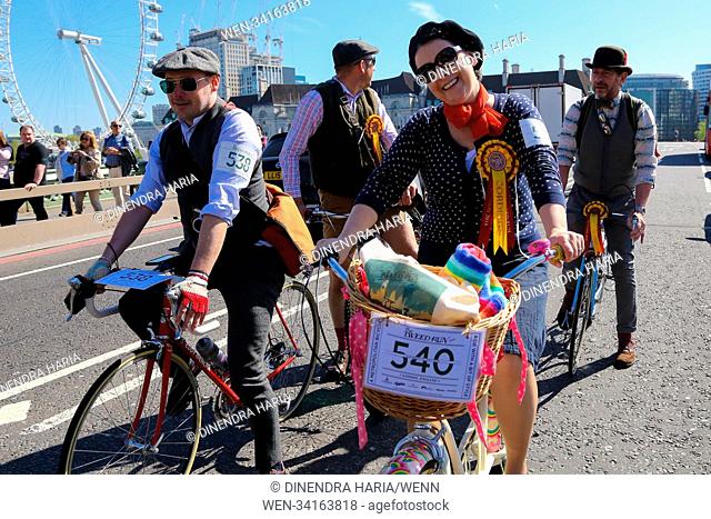 Over a thousand cyclists take part in the 10th annual Tweed Run riding on Westminster Bridge. The Tweed Run is a one of a kind spectacular bicycle ride