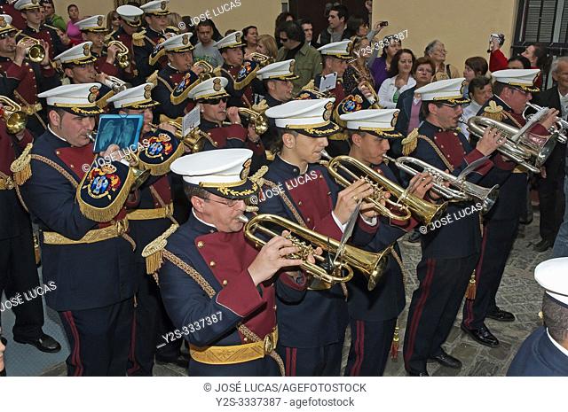 Holy Week. Brotherhood of La Palma. Music band (cornets and drums). Cadiz. Region of Andalusia. Spain. Europe