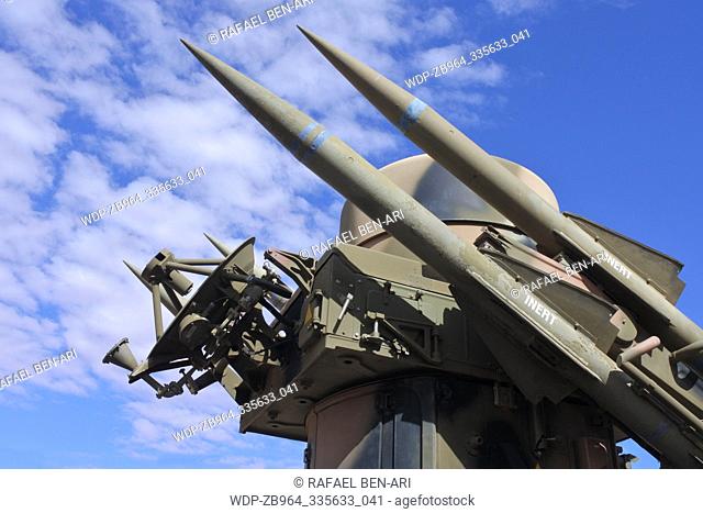Surface-to-air missiles with radar guidance system pointing to the sky