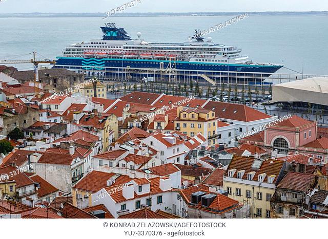 Aerial view from Miradouro das Portas do Sol viewing point in Alfama district of Lisbon city, Portugal
