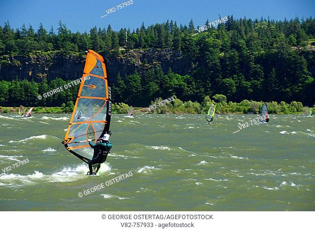 Windsurfer, Spring Creek National Fishery Hatchery, Columbia River Gorge National Scenic Area, Washington, USA