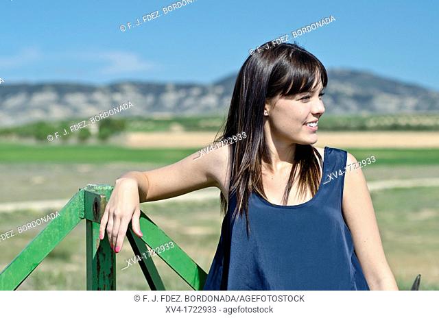 Pretty girl enjoy in the ruralscape, Aragon, Spain