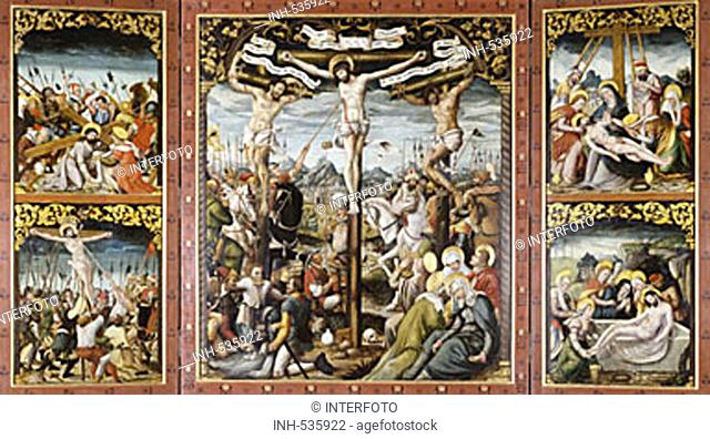 fine arts, Aegeri, Durs of, altarpiece, sunday side of winged altar with crucifixion, 1582, 2, 50 m x 4, 00 m, Cistercian monastry, Wettingen-Mehrerau