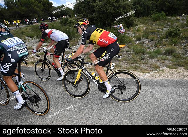 Belgian Wout Van Aert of Team Jumbo-Visma pictured in action during stage 11 of the 108th edition of the Tour de France cycling race, 198