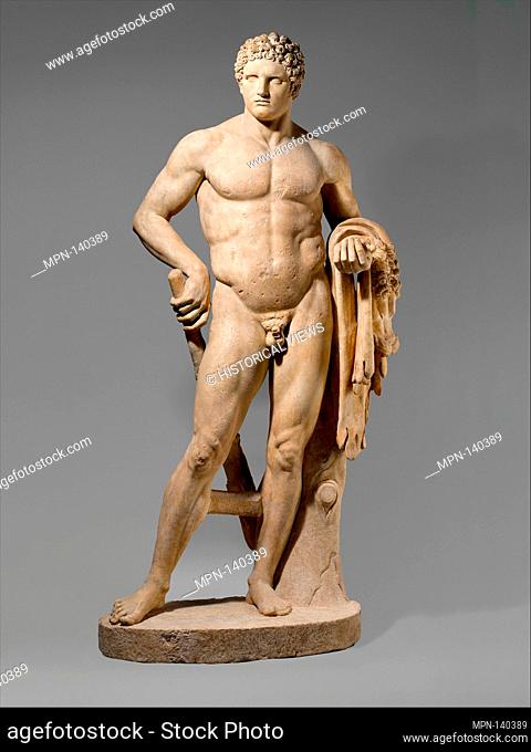 Marble statue of a youthful Hercules. Period: Early Imperial, Flavian; Date: 69-96 A.D; Culture: Roman; Medium: Marble, Island ?; Dimensions: H