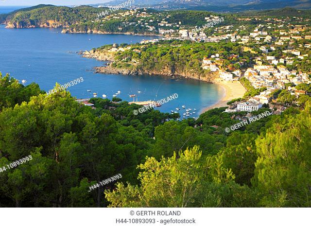 Llafranc, Spain, Europe, Catalonia, Costa Brava, sea, Mediterranean Sea, coast, vantage point, view point, town, city, houses, h