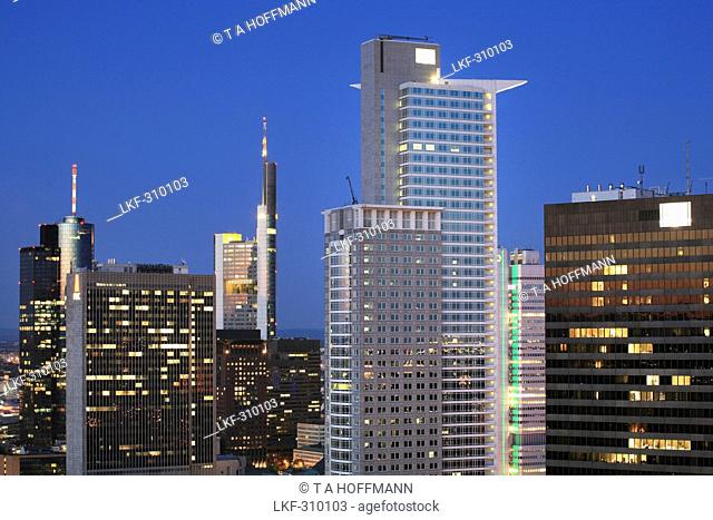 Maintower, Commerzbank building, Kronenhochhaus and City Hochhaus, bank quarter, Frankfurt am Main, Hesse, Germany