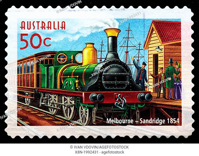 Melbourne Sandridge line, Australian Railways, postage stamp, Australia, 2004
