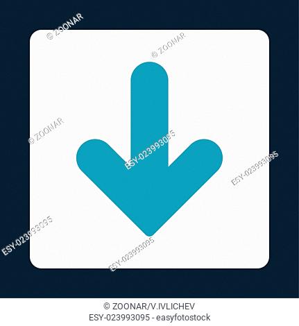 Arrow Down flat blue and white colors rounded button