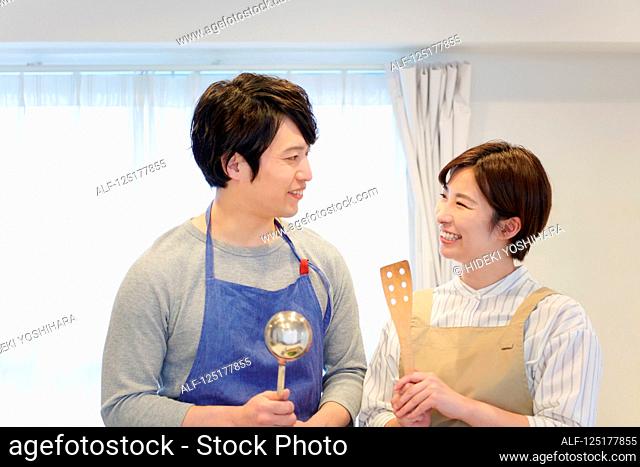 Japanese couple at home
