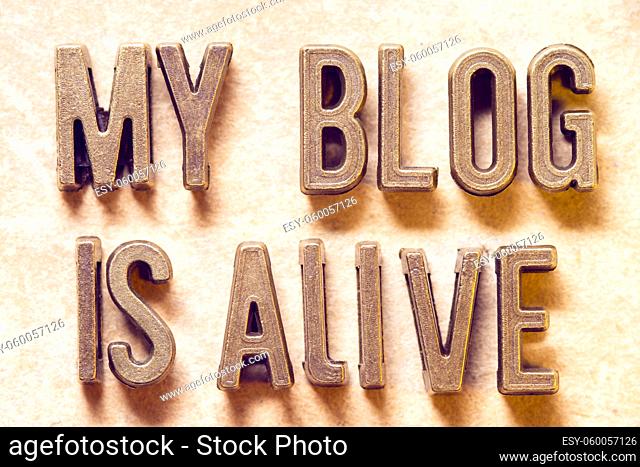 my blog is alive phrase made from metallic letters on grunge background