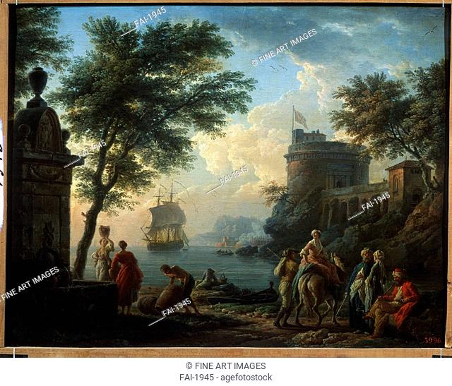Coastal Harbour. Calm. Vernet, Claude Joseph (1714-1789). Oil on canvas. Rococo. c. 1763. State A. Pushkin Museum of Fine Arts, Moscow. 51x65