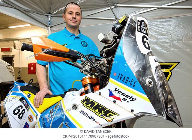 Press conference of Barth racing team before Rallye Dakar took place in Pardubice, Czech Republic, on November 17, 2015. Pictured motorbike rider Libor Vesely