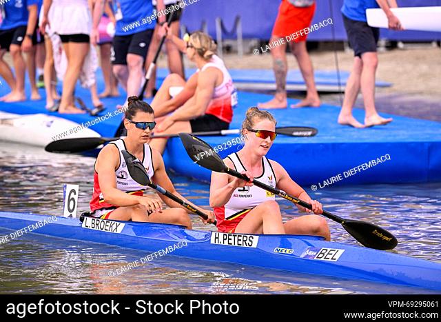 Kayak Sprint Athlete Lize Broekx and Kayak Sprint Athlete Hermien Peters pictured in action during the final A of the women's kayak double 500m event