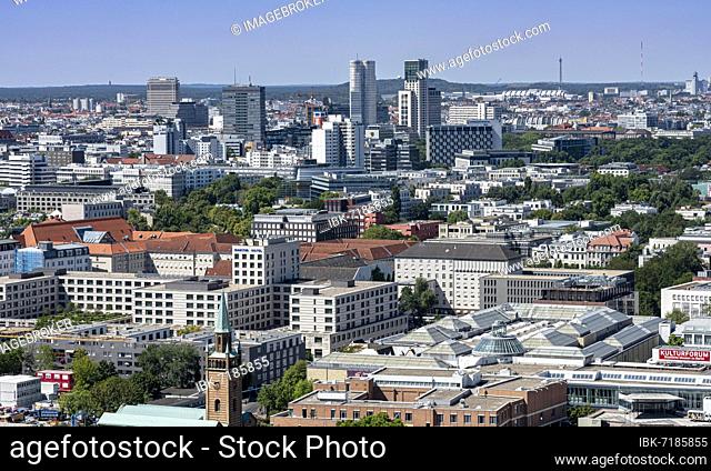 Panoramic view from Potsdamer Platz towards the Waldorf Astoria Hotel and the Upper West at Bahnhof Zoo, Berlin, Germany, Europe