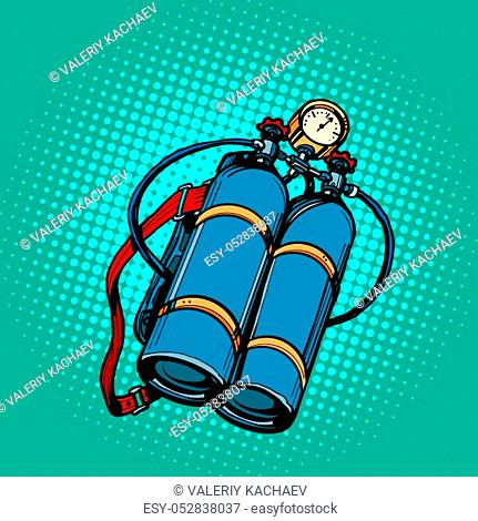 oxygen tank for diver. Underwater swimming. Pop art retro vector illustration kitsch vintage