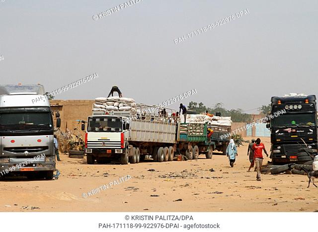Trucks are prepared for transport through the Sahara in Agadez, Niger, 26 October 2017. Migrants were allowed to travel through the desert to Libya until 2015
