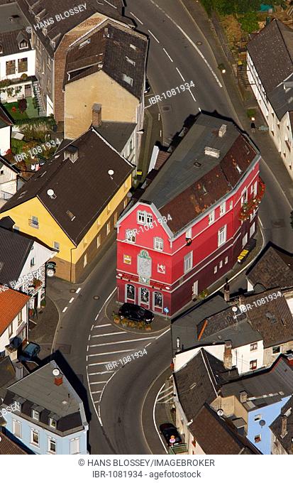 Aerial photo, Rotes Haus, Red House, Apollotheater, Altena, Maerkischer Kreis, Sauerland, North Rhine-Westphalia, Germany, Europe