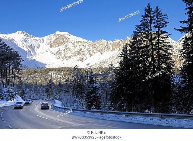 alpine pass road in winter, Fernpass, Austria, Tyrol