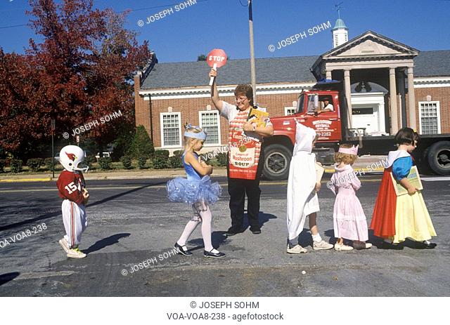 Children in Halloween Costume at School Crossing, Webster Groves, MO