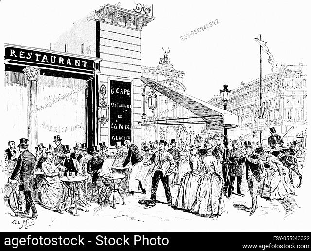 The boulevards, the corner of the Place de l'Opera, vintage engraved illustration. Paris - Auguste VITU ? 1890