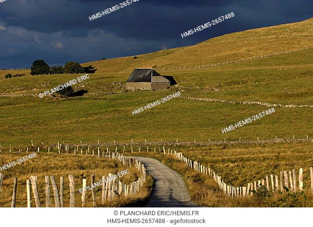 France, Cantal, Aulac pass, shepherds' huts