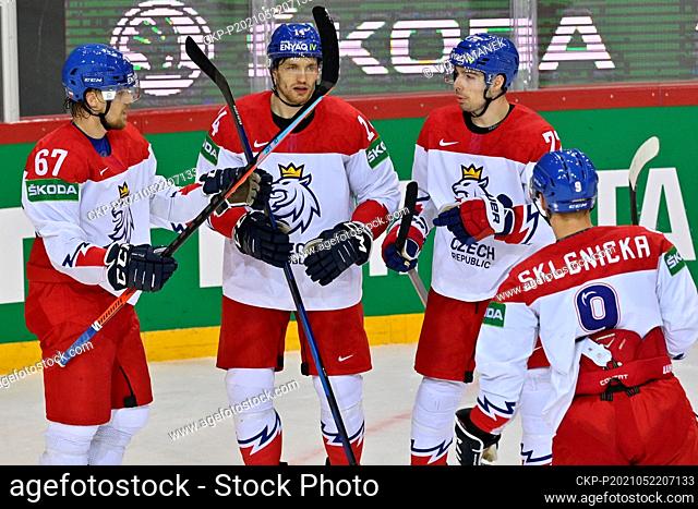 Czech Jiri Smejkal celebrates a goal during the 2021 IIHF Ice Hockey World Championship, Group A match Czech Republic vs Switzerland, played in Riga, Latvia