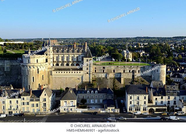 France, Indre et Loire, Loire valley listed as World Heritage by UNESCO, Amboise, the 15th century castle aerial view
