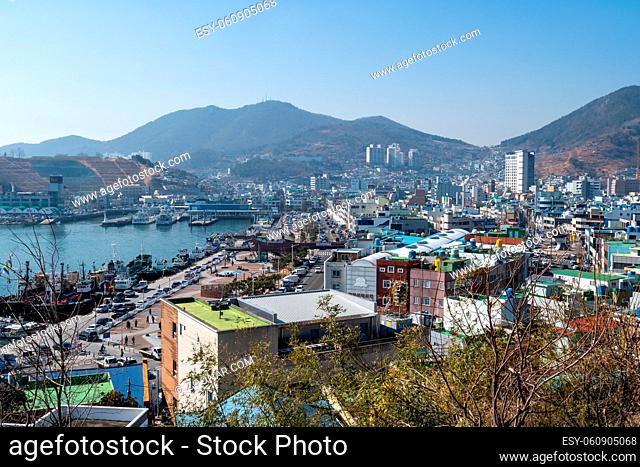 The view of downtown Yeosu viewed from Gosodong village in Yeosu, South Korea. Taken on August 13th 2021