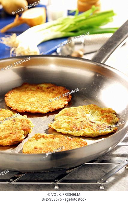 Potato cakes in a pan