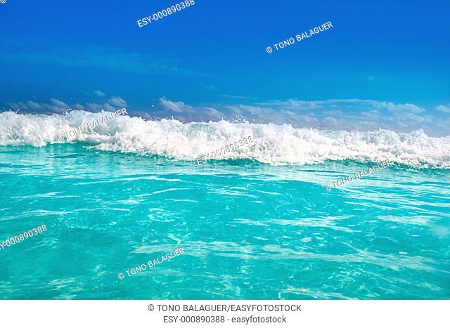 beautiful blue turquoise wave caribbean sea water foam